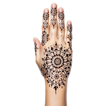 A woman's hand with henna on it png