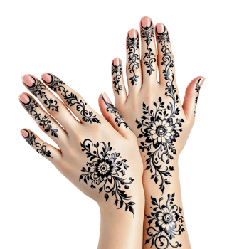 Two hands with black henna tattoos png