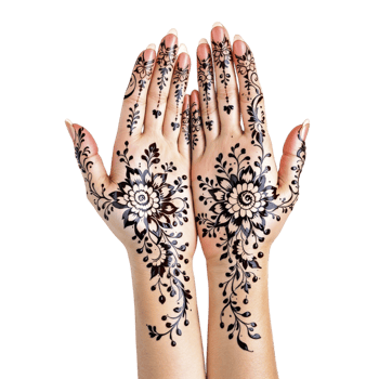 Two hands with henna designs on them png