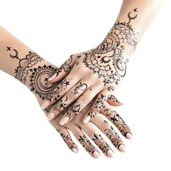 Hands with henna on black background png