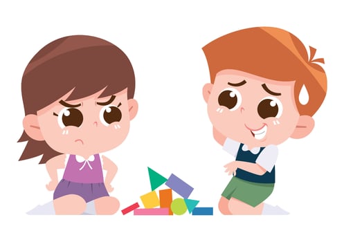Cute Cartoon Kids Having a Disagreement While Playing. vector