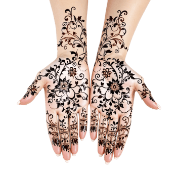 Two hands with henna designs on them png