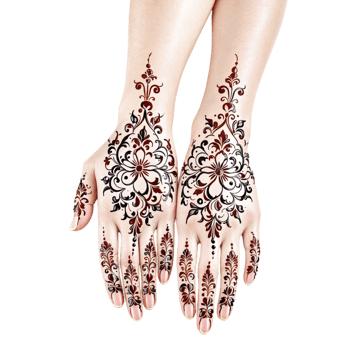 A woman's hands with henna designs on them png