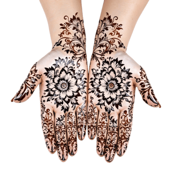Two hands with henna designs on them png