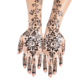 Two hands with henna designs on them png