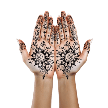 Hands with henna designs on them png