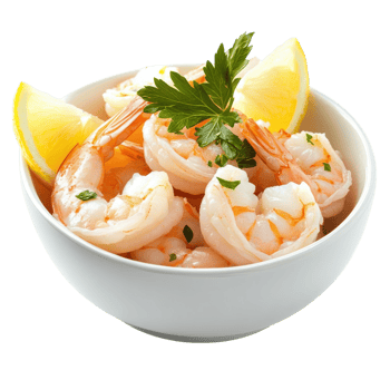 Delicious Shrimp Lemon Bowl Dish on transparent background. png
