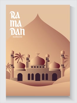 ramadan kareem greeting card poster with mosque illustration vector