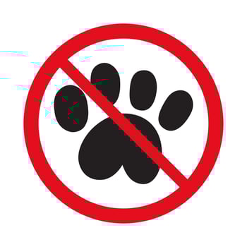 No dog paw. Dogs forbidden. Hand drawn silhouette illustration on white background. vector