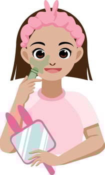 girl apply green clay facial mask vector