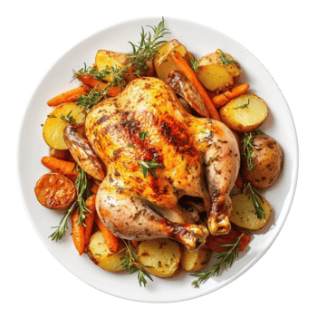 Roasted Chicken Dinner Meal on transparent background. png