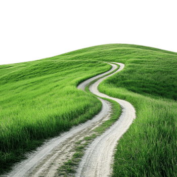 Scenic Green Hill Road Landscape on transparent background. png