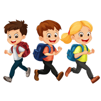 Schoolchildren Running Back to School on transparent background. png