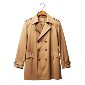 Camel Mens Trench Coat Fashion on transparent background. png