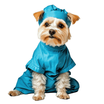 Stylish Puppy in Scrubs Mockup on transparent background. png