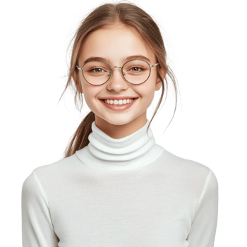 Teenage Girl in White Turtleneck on transparent background. png