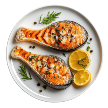 Grilled Salmon Steak on transparent background. png