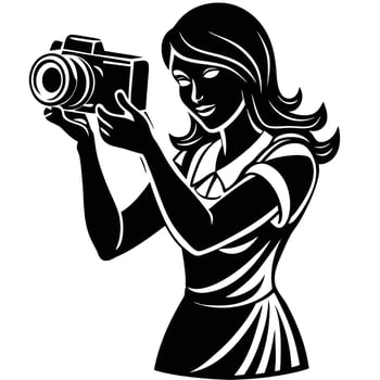 Female Photographer Capturing Moments with Silhouette on White vector