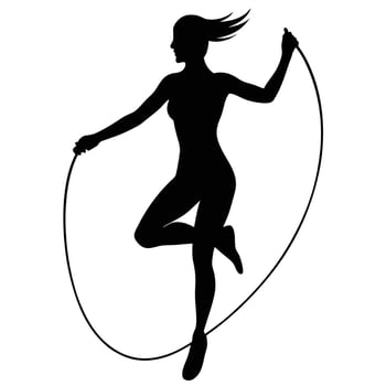 Silhouette of a Woman Jumping Rope on a White Background vector