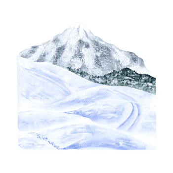 Winter mountain landscape. Peaks, forest, ski hill in the snow. Watercolor illustration, hand-drawn on isolated background. For decor, design, printing and polygraphy, advertising png