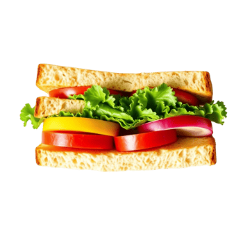 A sandwich with lettuce, tomatoes, and cheese png