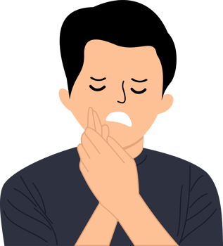 Man holding his cheek suffering from toothache with painful expression png