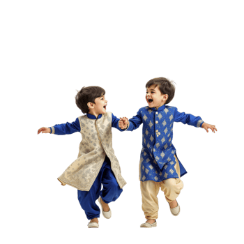Two children in traditional indian clothing dancing png