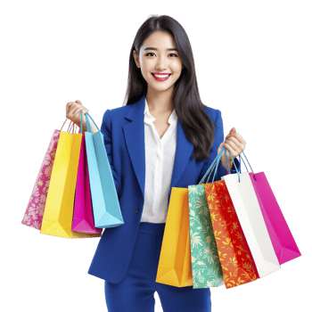Asian woman holding shopping bags png