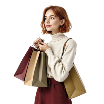 Young woman with shopping bags on black background png