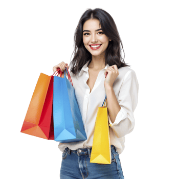 A woman holding shopping bags and smiling png