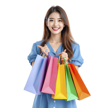 Asian woman holding shopping bags png