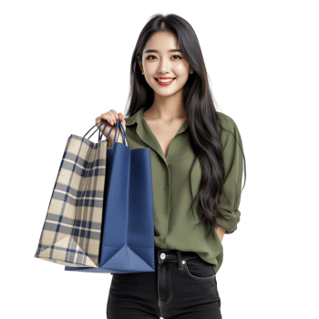 Asian woman holding shopping bags png