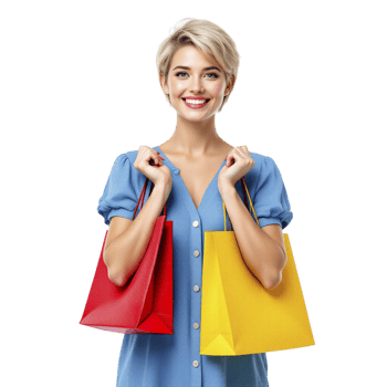 A woman holding two shopping bags png