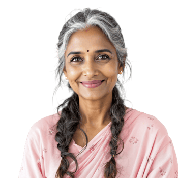 An older indian woman with braids and pink sari png