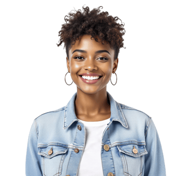 A smiling young woman wearing a denim jacket png