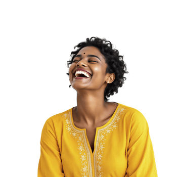 A woman laughing in a yellow shirt png