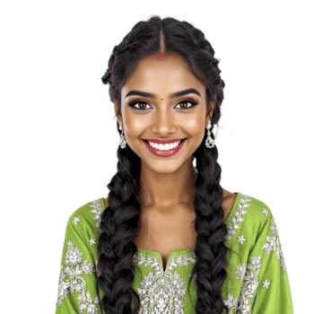 A smiling young woman with braids and green dress png
