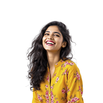 A woman in yellow shirt smiling png