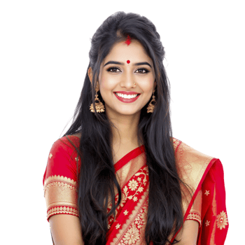 A woman in a red sari smiling png
