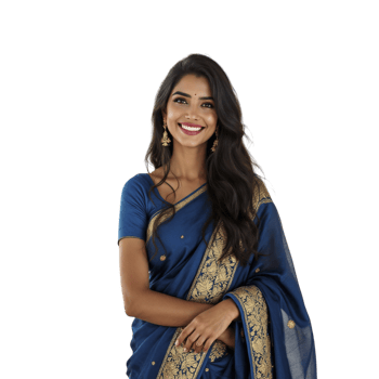 A beautiful indian woman in a blue sari png