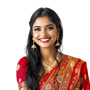 A woman in a red sari smiling png