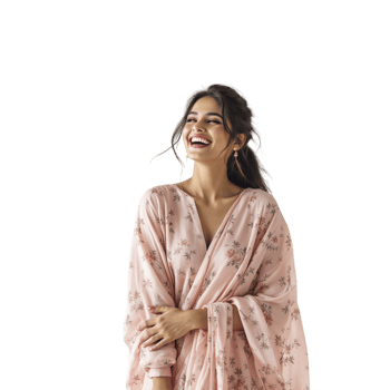 A woman in a pink dress smiling png