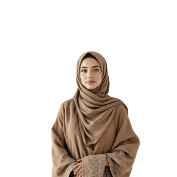 A woman in a brown hijab standing in front of a black background png
