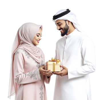 Arabic couple with gift box on black background png