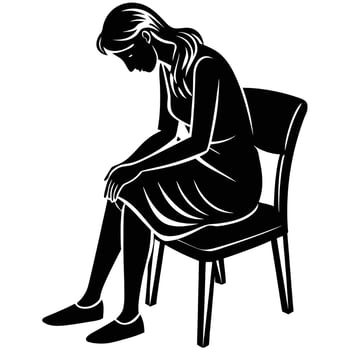 Solitary Silhouette of Woman Lost in Thought on a Chair vector