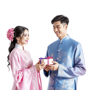 A young man and woman dressed in traditional chinese clothing png