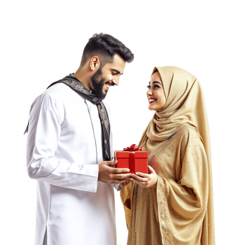 Muslim couple with gift box png
