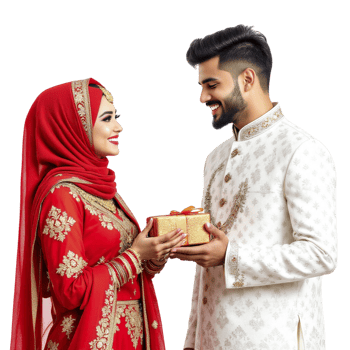 A muslim couple in traditional clothes png