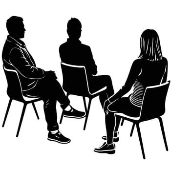 Group of People Silhouette Sitting on Chairs in a Modern Setting vector