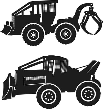 Log Skidder SVG, Construction Vehicle, Skid Steer Loader Machine, Forestry Equipment Silhouettes vector